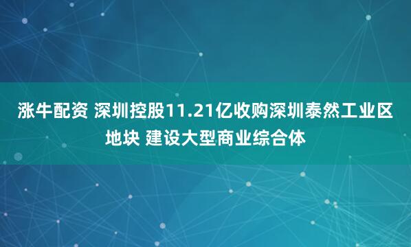 涨牛配资 深圳控股11.21亿收购深圳泰然工业区地块 建设大型商业综合体