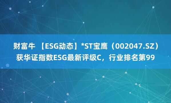 财富牛 【ESG动态】*ST宝鹰（002047.SZ）获华证指数ESG最新评级C，行业排名第99